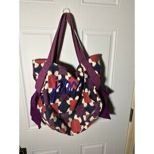 Rare Vintage JUICY Couture Large Canvas Tote Bag Purple Red Blue - Side Bows